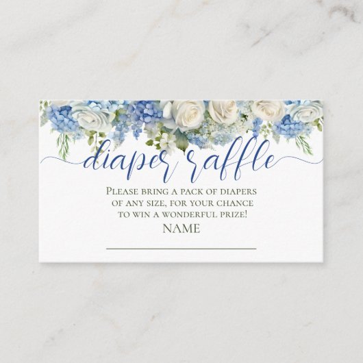 水彩ブルーアジサイ花おむつラッフル エンクロージャーカード (正面)