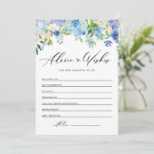 水彩ブルーアジサイ花ベビーシャワー アドバイスカード (スタンド正面)