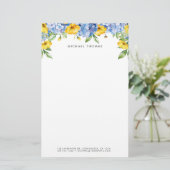 水彩ブルーアジサイ&イエローフローラ 便箋 (スタンド正面)