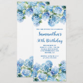 水彩ブルーアジサイ 50歳の誕生日 招待状 (正面/裏面)