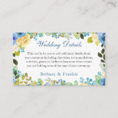 水彩ブルーイエローローズ庭園の結婚式詳細 エンクロージャーカード (正面)