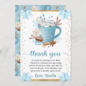 水彩ブルーウィンタークッキー&ココアベビーシャワー サンキューカード (正面/裏面)