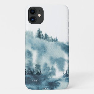 水彩ブルーウィンターフォレストモノグラム iPhone 11 ケース
