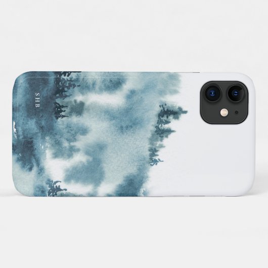 水彩ブルーウィンターフォレストモノグラム Case-Mate iPhoneケース (裏面(横))
