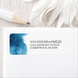 水彩ブルーウォッシュ差出人住所ラベル ラベル