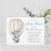 水彩ブルーエアバルーンエレファントベビーシャワー 招待状 (スタンド正面)
