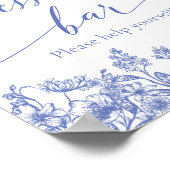 水彩ブルーエレガントフローラデザートバー標識 ポスター (角)