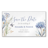 水彩ブルーエレガントフローラ日付の保存 マグネット名刺 (正面)