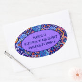 水彩ブルーオレンジネイビーイカット模様 楕円形シール (封筒)