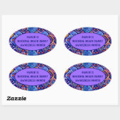 水彩ブルーオレンジネイビーイカット模様 楕円形シール (シート)