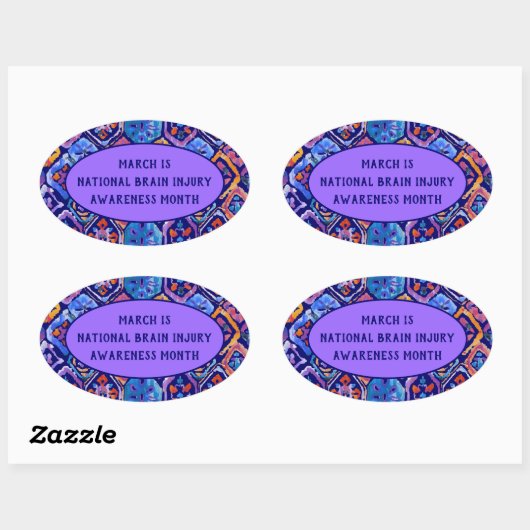 水彩ブルーオレンジネイビーイカット模様 楕円形シール (シート)