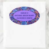 水彩ブルーオレンジネイビーイカット模様 楕円形シール (バッグ)