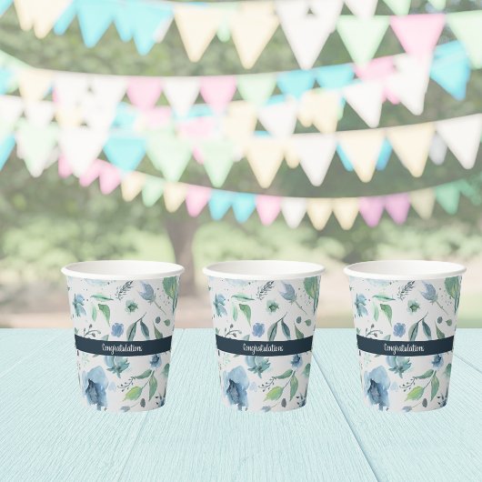 水彩ブルーオンライトグレーフローラカスタム 紙コップ