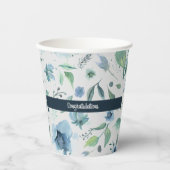 水彩ブルーオンライトグレーフローラカスタム 紙コップ (正面)