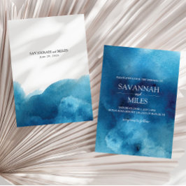 水彩ブルーオーシャンウェーブ結婚式招待状 案内状