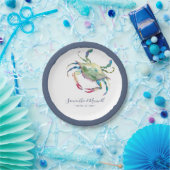 水彩ブルーカニ小ビーチ結婚式 ペーパープレート (パーティー)