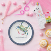 水彩ブルーカニ小ビーチ結婚式 ペーパープレート (パーティー)