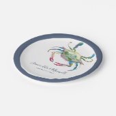 水彩ブルーカニ小ビーチ結婚式 ペーパープレート (アングル)