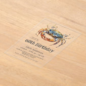 水彩ブルーカニ沿岸海鮮魚介類60誕生日 アクリル招待状 (レイダウン)