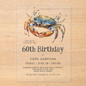 水彩ブルーカニ沿岸海鮮魚介類60誕生日 アクリル招待状 (正面)