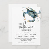 水彩ブルーカニ魚介類ウェルカムディナー ポストカード (正面/裏面)