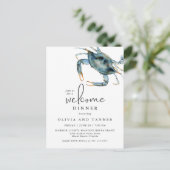 水彩ブルーカニ魚介類ウェルカムディナー ポストカード (スタンド正面)