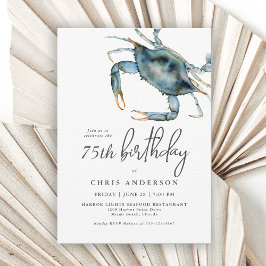 水彩ブルーカニ魚介類75誕生日 招待状