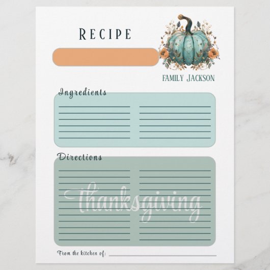 水彩ブルーカボチャ感謝祭バインダーページ (正面)