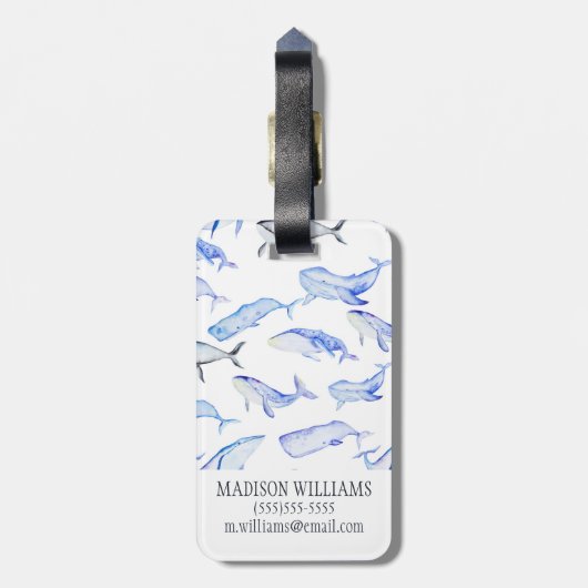 水彩ブルークジラ模様 ラゲッジタグ (裏面縦)