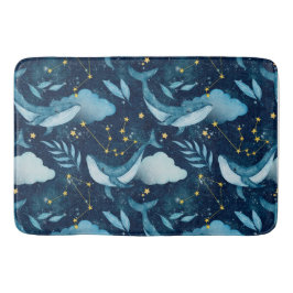 水彩ブルークジラ海テーマ バスマット