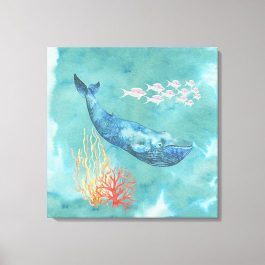 水彩ブルークジラID368 キャンバスプリント (正面)