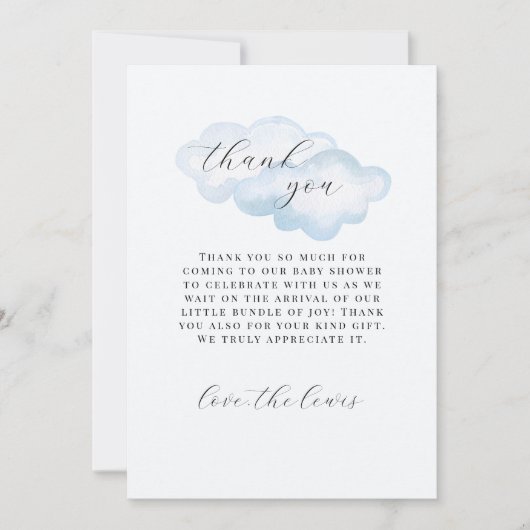 水彩ブルークラウドベビーシャワーサンキューカード サンキューカード (正面)