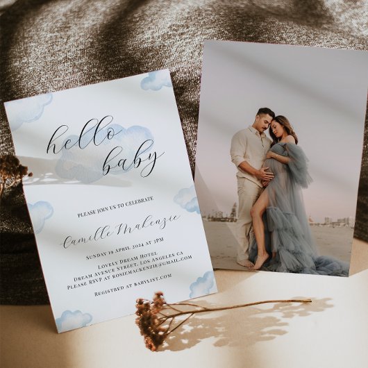 水彩ブルークラウドベビーシャワー招待状 招待状