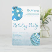 水彩ブルークリスマスオーナメントディナーパーティー 招待状 (スタンド正面)