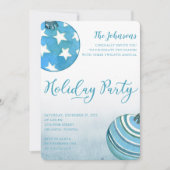 水彩ブルークリスマスオーナメントディナーパーティー 招待状 (正面)