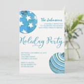 水彩ブルークリスマスオーナメント 招待状 (スタンド正面)