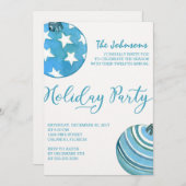 水彩ブルークリスマスオーナメント 招待状 (正面/裏面)