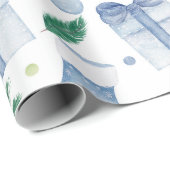 水彩ブルークリスマスストッキングとプレゼント ラッピングペーパー (ロールコーナー)