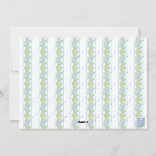 水彩ブルークリスマスモノグラムストッキング写真 シーズンカード (裏面)