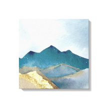 水彩ブルーグリーンゴールドフォイルマウンテンランドスケープ