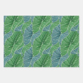 水彩ブルーグリーンティール（緑がかった色）トロピカル葉パターン ラッピングペーパーシート (正面2)