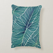 水彩ブルーグリーンティール（緑がかった色）トロピカル葉 アクセントクッション (裏面(縦))