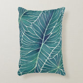 水彩ブルーグリーンティール（緑がかった色）トロピカル葉 アクセントクッション (正面(垂直))