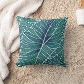 水彩ブルーグリーンティール(緑がかった色)トロピカル葉 クッション (ブランケット)