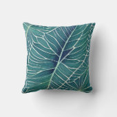 水彩ブルーグリーンティール(緑がかった色)トロピカル葉 クッション (裏面)