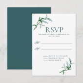 水彩ブルーグリーンフローラブランチ結婚ズ 出欠カード (正面/裏面)