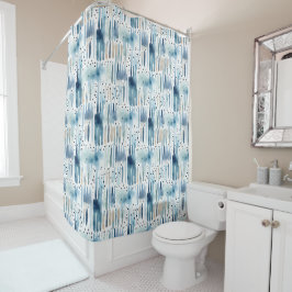 水彩ブルーグリーン抽象芸術パターン シャワーカーテン