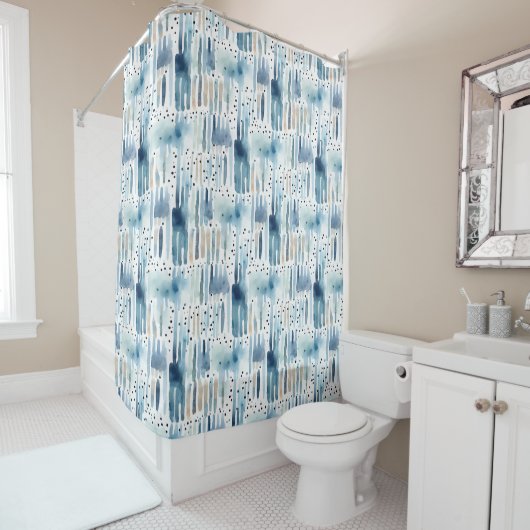 水彩ブルーグリーン抽象芸術パターン シャワーカーテン (インサイチュ)