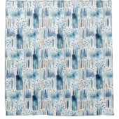 水彩ブルーグリーン抽象芸術パターン シャワーカーテン (正面)