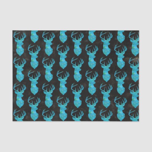 水彩ブルーグリーン鹿(黒地) 薄葉紙 (正面)